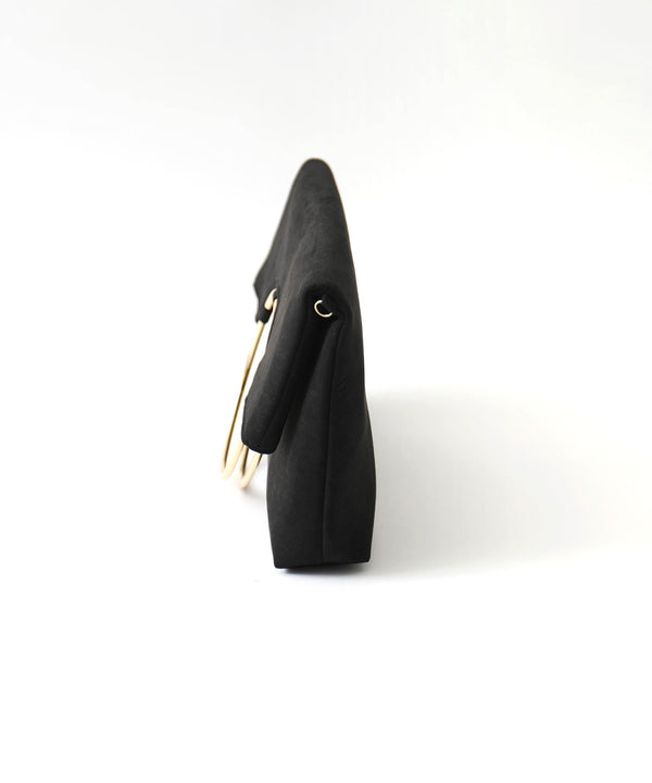 niana ソフトスウェード風サークルリング使いクラッチバッグ ブラック