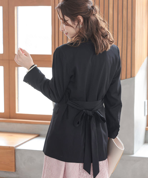 niana ウエストサッシュベルトノーカラーシングルジャケット ブラック