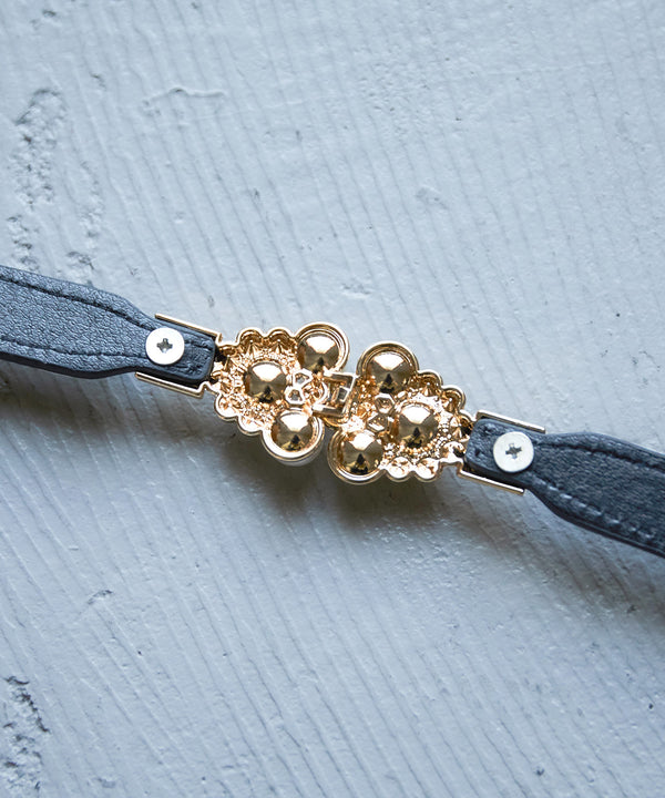 niana パールフラワー細ベルト ブラック