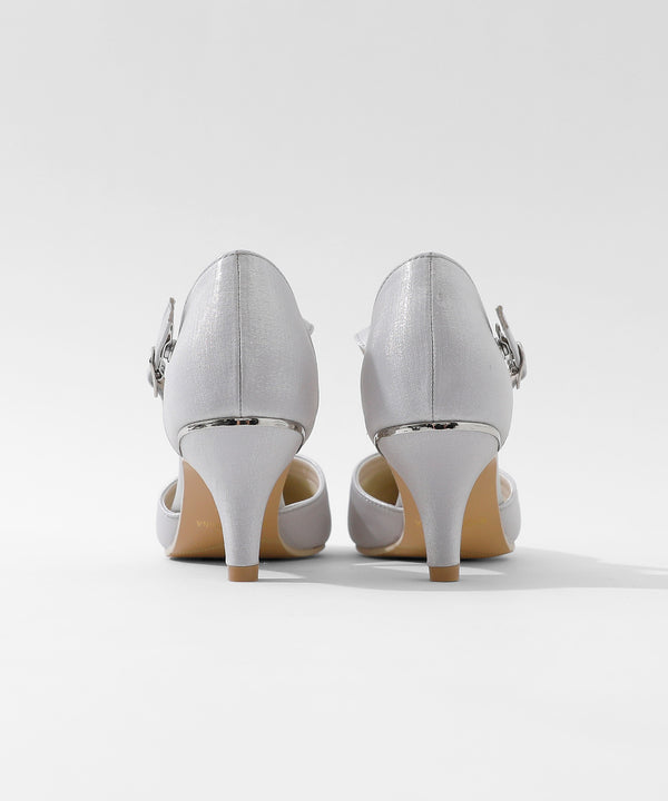 niana シャイニーサテンストラップ付パンプス シルバー