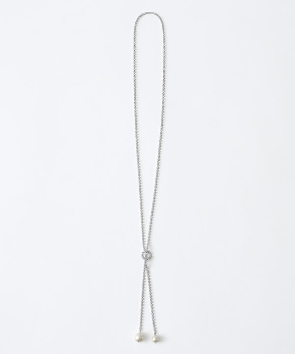 niana パールヘッド ビジューチェーンロングネックレス シルバー