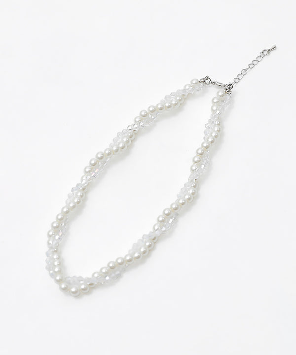 niana ビーズ×パールツイストショートネックレス シルバー