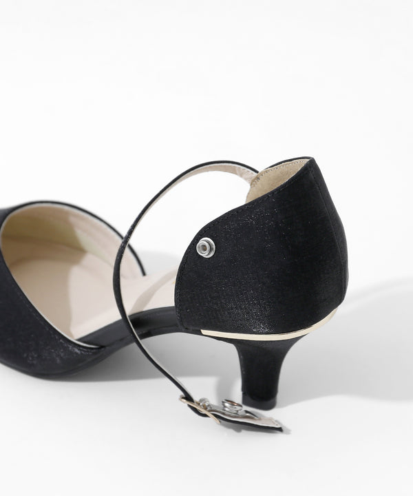 niana シャイニーサテンストラップ付パンプス ブラック