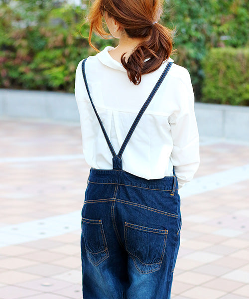 Fashion Letter ゆるサロペットデニムパンツ ネイビー