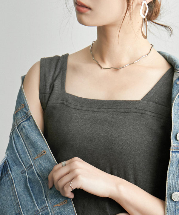 Fashion Letter ブラ紐隠しインナータンクトップ チャコールグレー