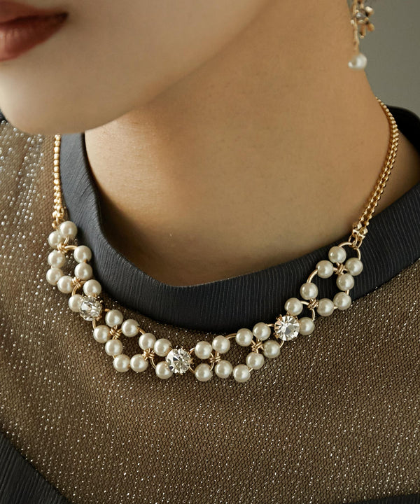 niana コンビリング×パールビジューネックレス オフホワイト