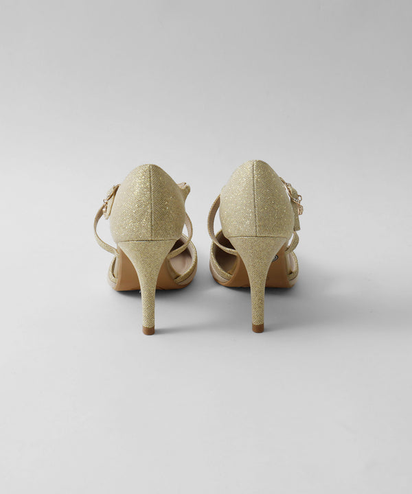 niana シャイニー異素材使いクロスストラップパンプス  ベージュ