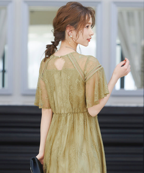 niana レース×レーステープデザイン ドレス イエロー