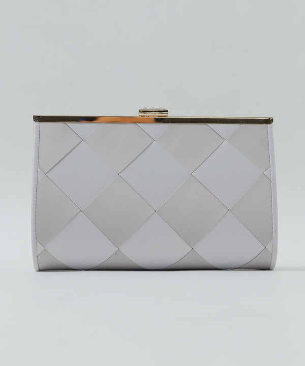niana ダイヤ柄クラッチバッグ シルバーグレー×グレー