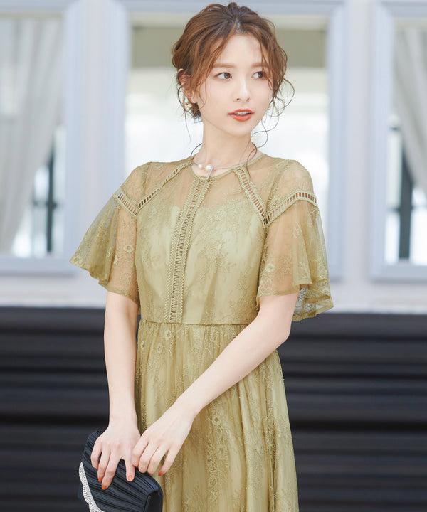 niana レース×レーステープデザイン ドレス イエロー