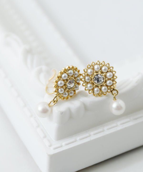 niana フラワーパールノンホールピアス