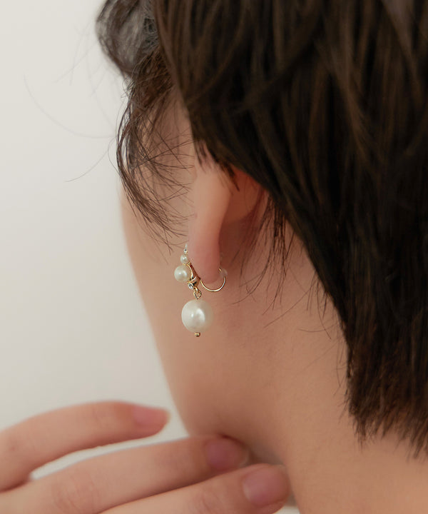 niana パール×ビジューノンホールピアス ゴールド