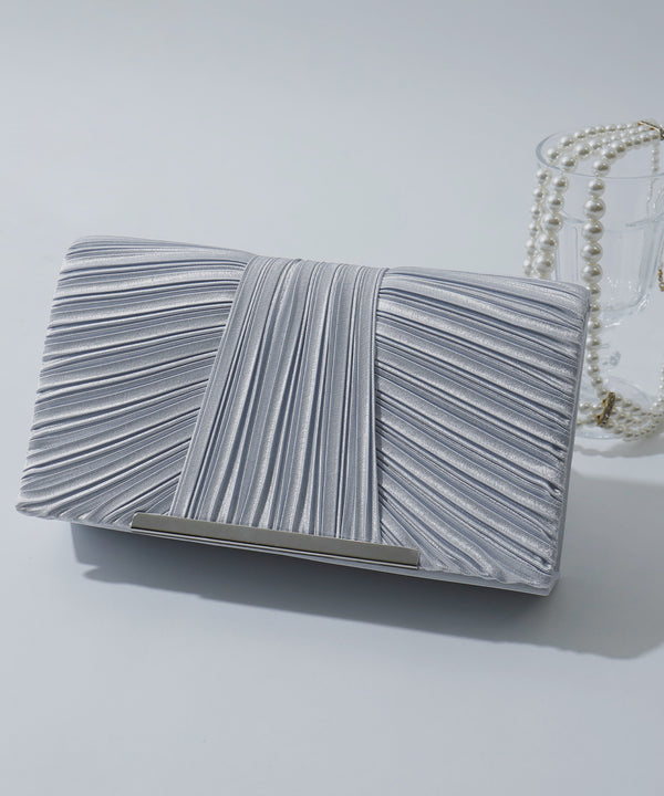 niana サテンプリーツパーティバッグ シルバー