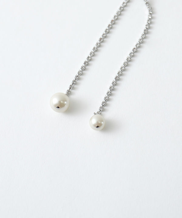 niana パールヘッド ビジューチェーンロングネックレス シルバー