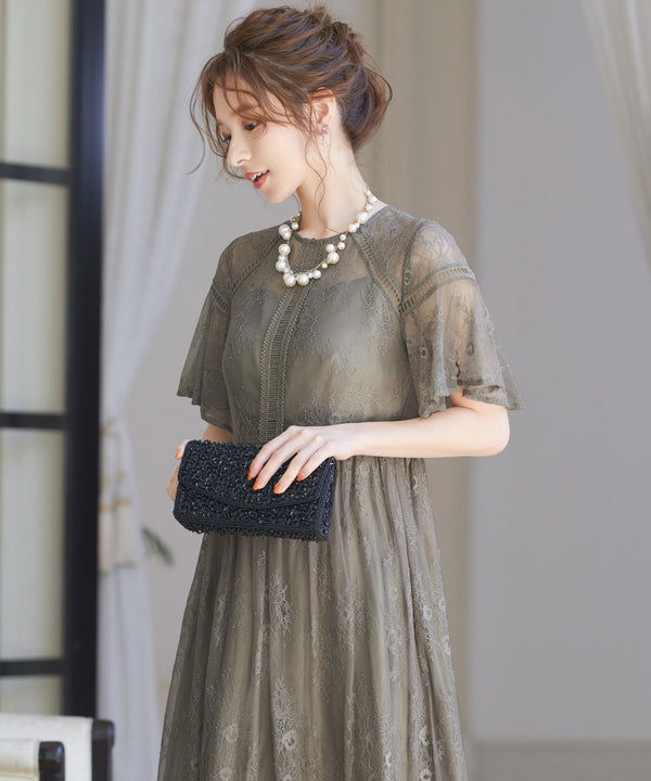 niana レース×レーステープデザイン ドレス グレージュ