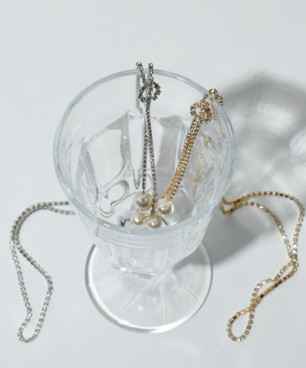 niana パールヘッド ビジューチェーンロングネックレス ゴールド