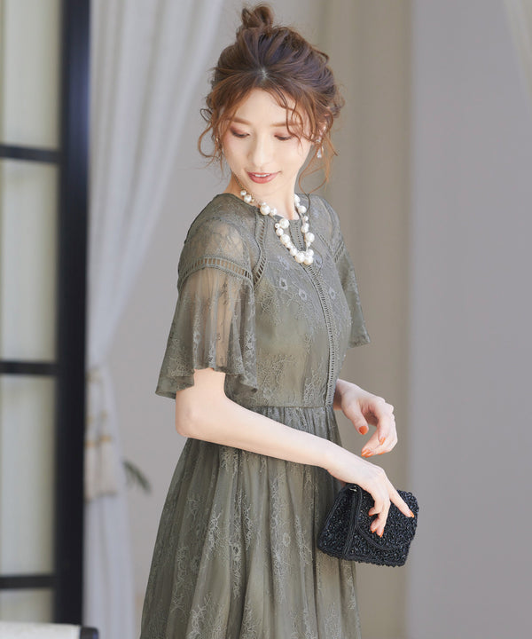 niana レース×レーステープデザイン ドレス グレージュ
