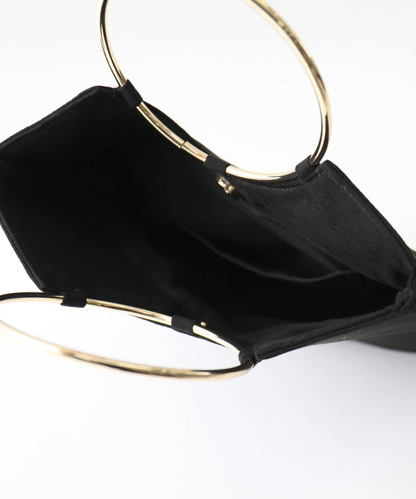 niana ソフトスウェード風サークルリング使いクラッチバッグ ブラック