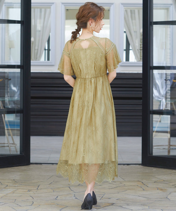 niana レース×レーステープデザイン ドレス イエロー