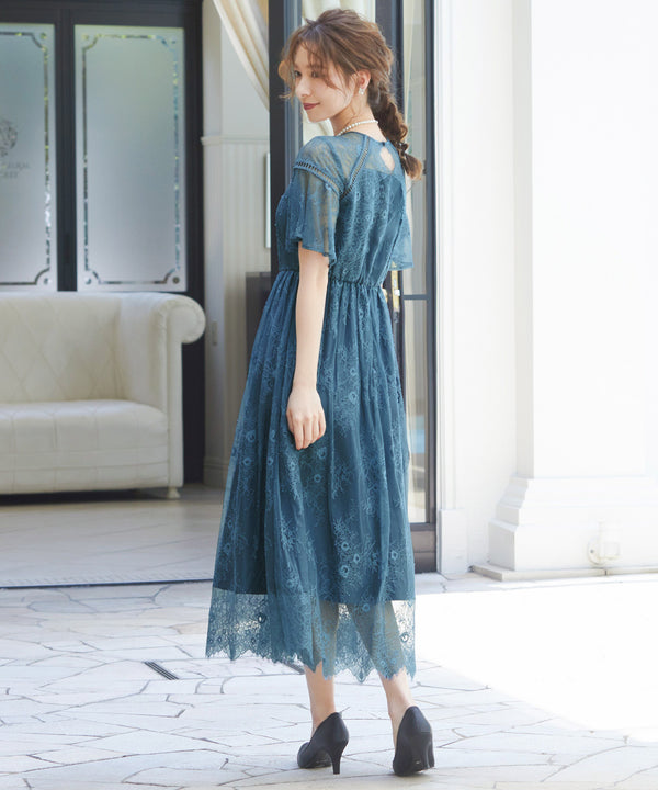 niana レース×レーステープデザイン ドレス ブルーグレー