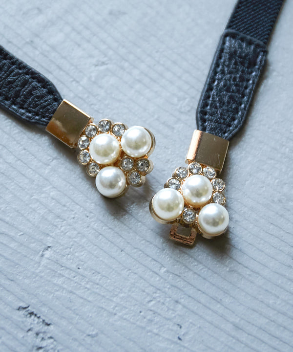 niana パールフラワー細ベルト ブラック