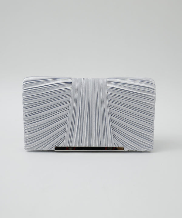 niana サテンプリーツパーティバッグ シルバー