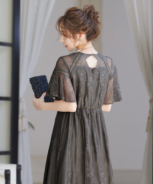 niana レース×レーステープデザイン ドレス チャコール