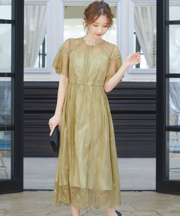 niana レース×レーステープデザイン ドレス イエロー