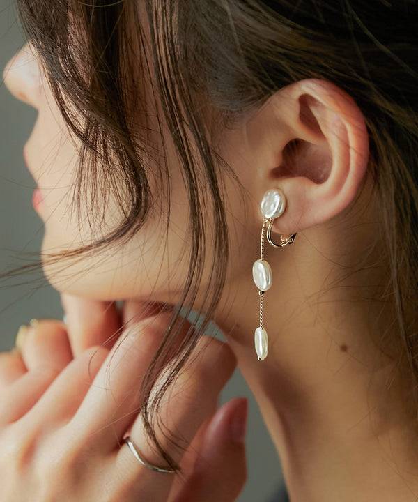 niana フラットパールイヤリング ゴールド