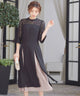 niana レース×シフォン インナープリーツドレス ブラック