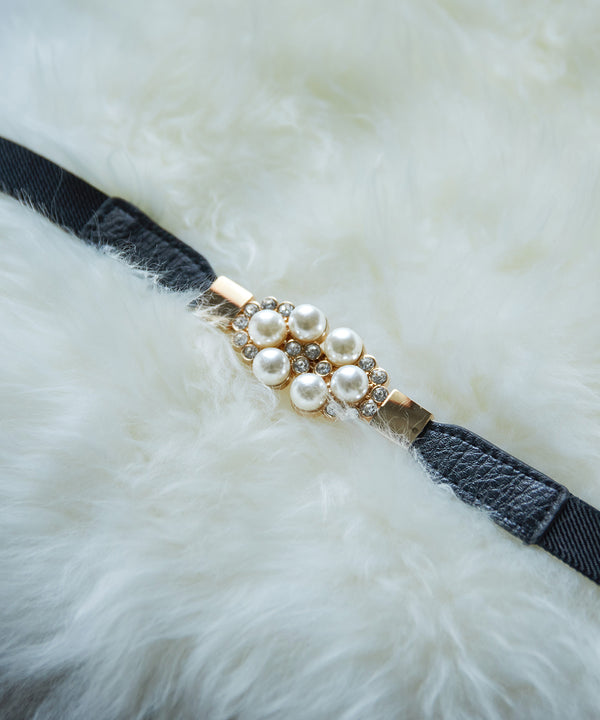 niana パールフラワー細ベルト ブラック