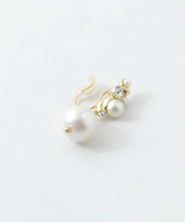 niana パール×ビジューノンホールピアス ゴールド