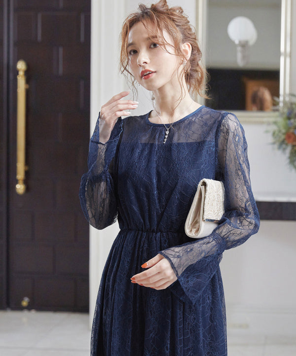 niana 総チュールレースドレス ネイビー