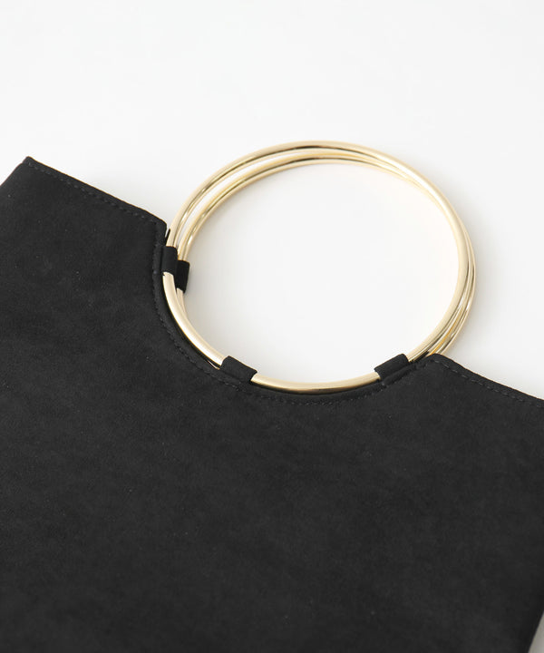 niana ソフトスウェード風サークルリング使いクラッチバッグ ブラック