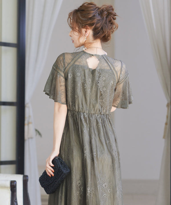 niana レース×レーステープデザイン ドレス グレージュ