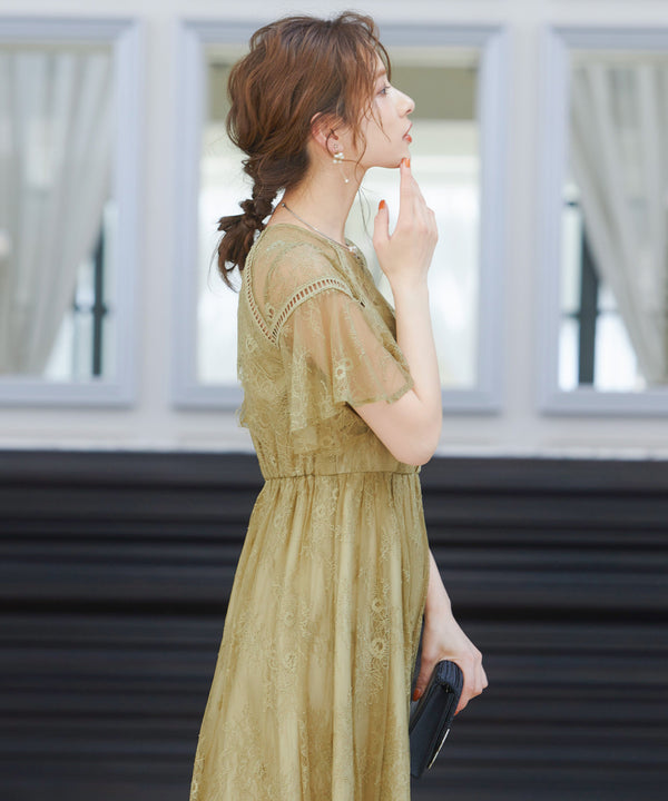 niana レース×レーステープデザイン ドレス イエロー
