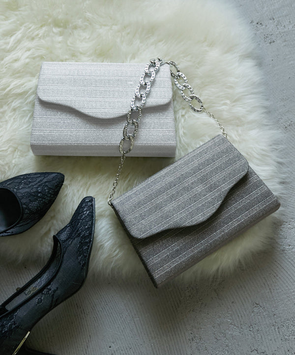 niana 3wayボーダー柄レター型クラッチバッグ チャコール