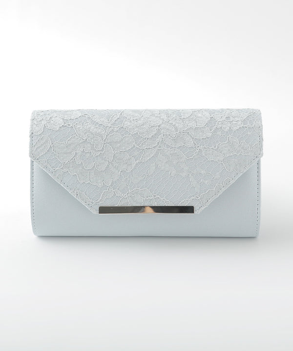 niana レース使いサテンクラッチバッグ シルバー