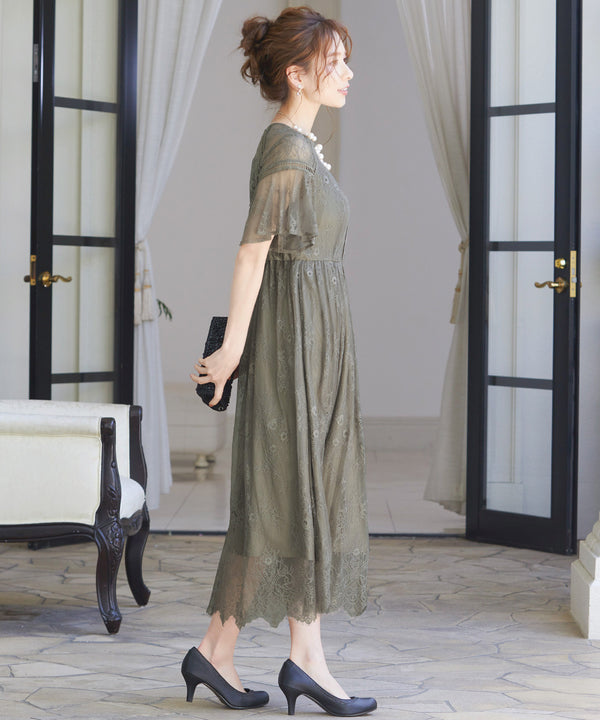 niana レース×レーステープデザイン ドレス グレージュ