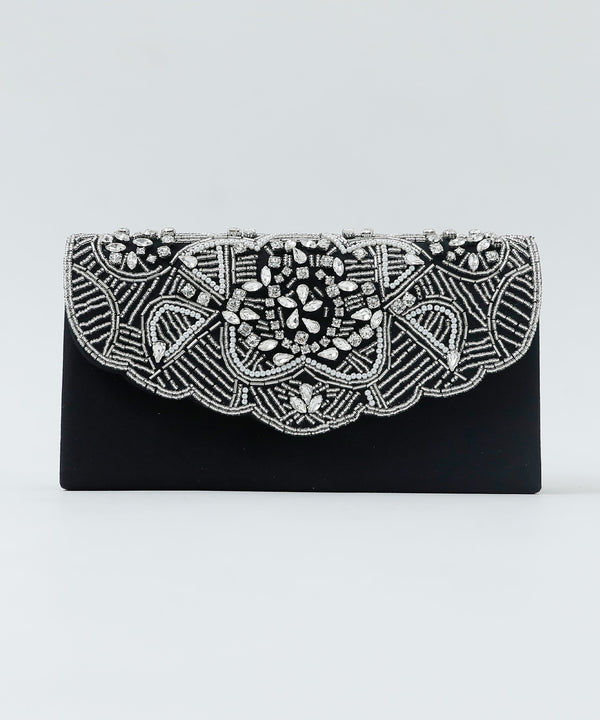 niana 幾何学風ビジュークラッチバッグ ブラック