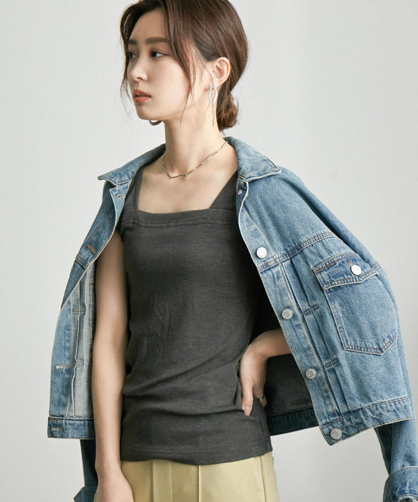 Fashion Letter ブラ紐隠しインナータンクトップ チャコールグレー