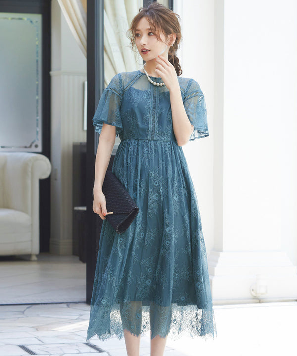 niana レース×レーステープデザイン ドレス ブルーグレー