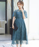 niana レース×レーステープデザイン ドレス ブルーグレー