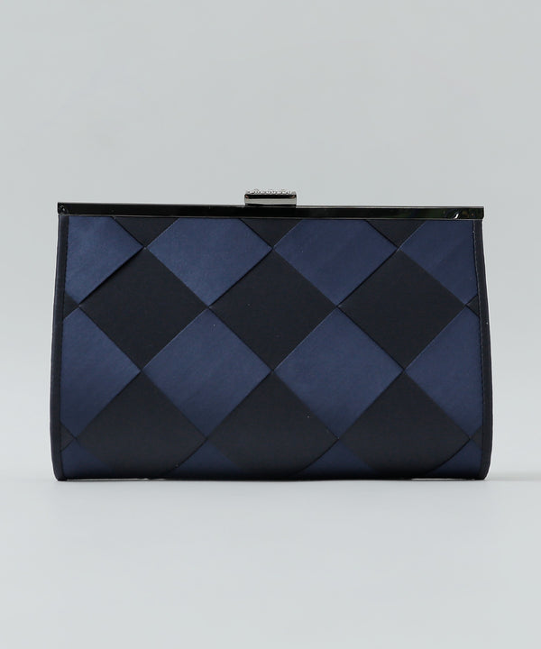 niana ダイヤ柄クラッチバッグ ブラック×ネイビー