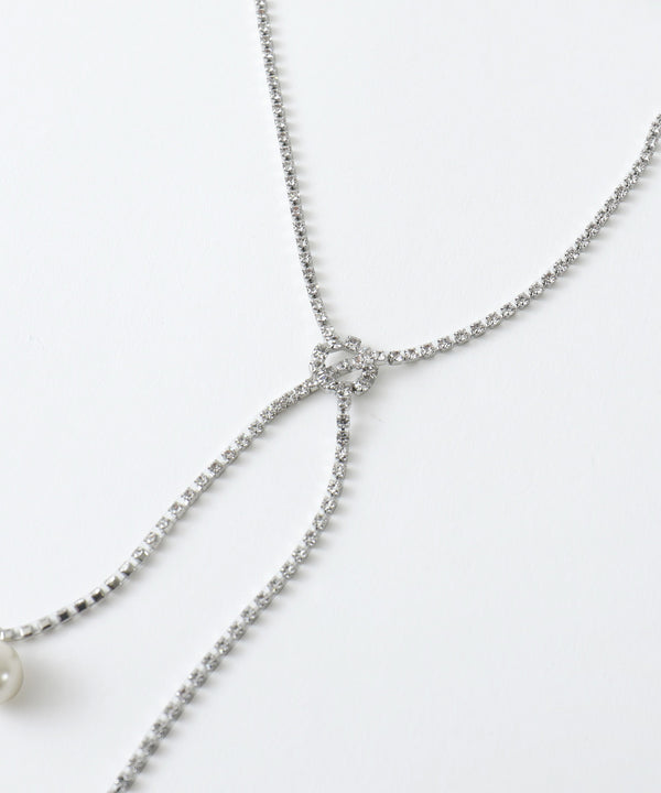 niana パールヘッド ビジューチェーンロングネックレス シルバー