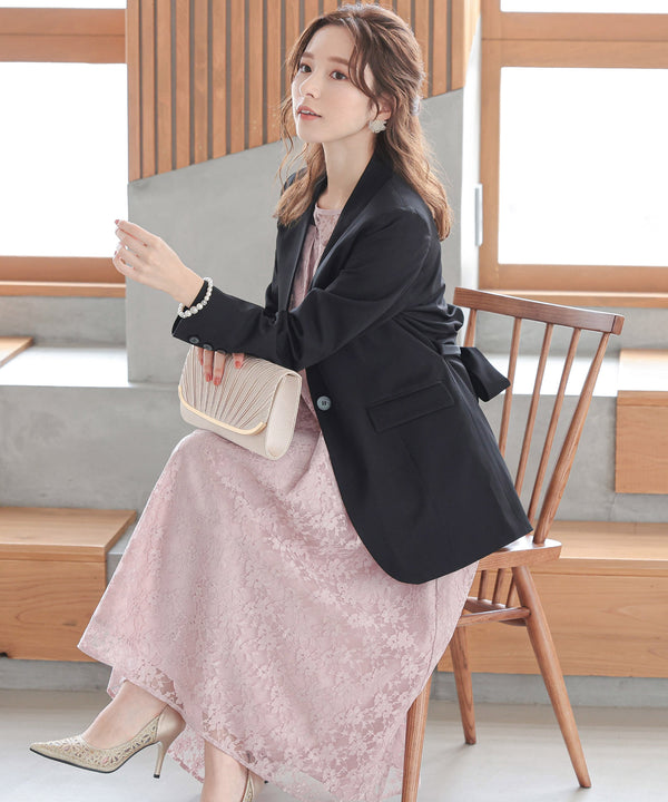 niana ウエストサッシュベルトノーカラーシングルジャケット ブラック