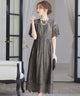 niana レース×レーステープデザイン ドレス チャコール