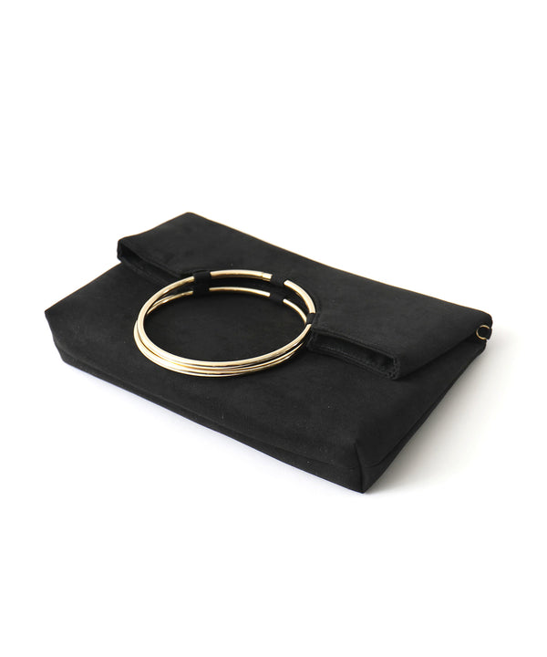 niana ソフトスウェード風サークルリング使いクラッチバッグ ブラック