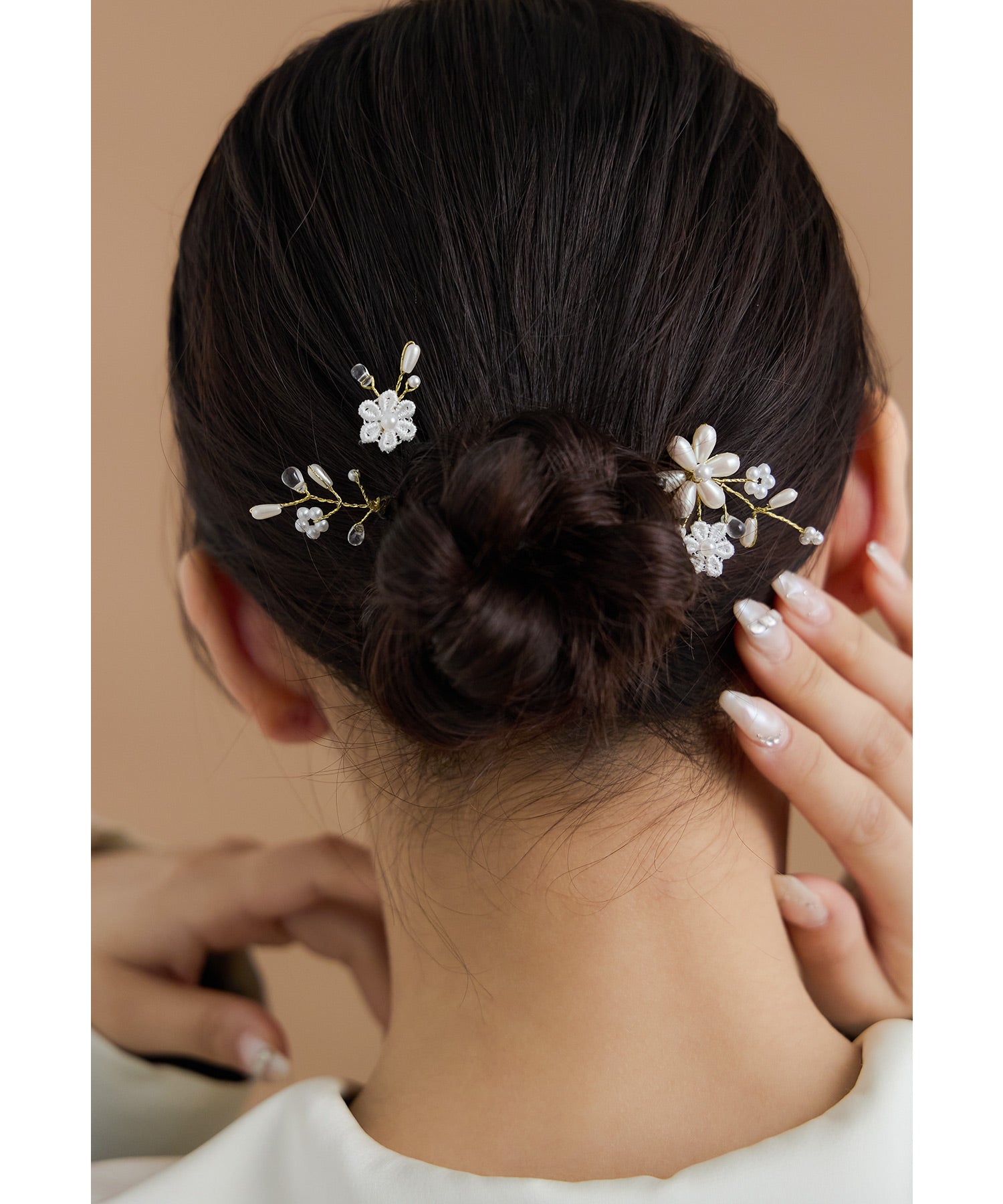 パールレースフラワーヘアピン3本セット Uピン ヘアアクセサリー