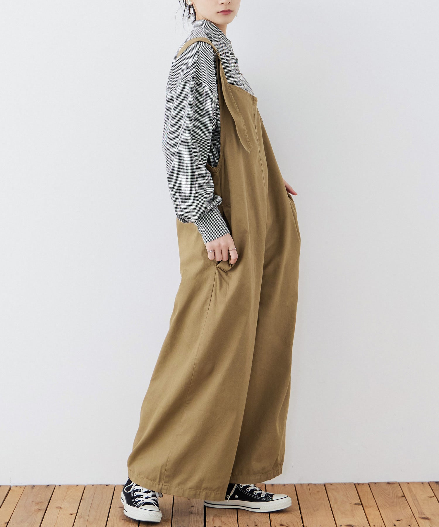 大きいサイズ アシメサスペンダー サロペットパンツ
